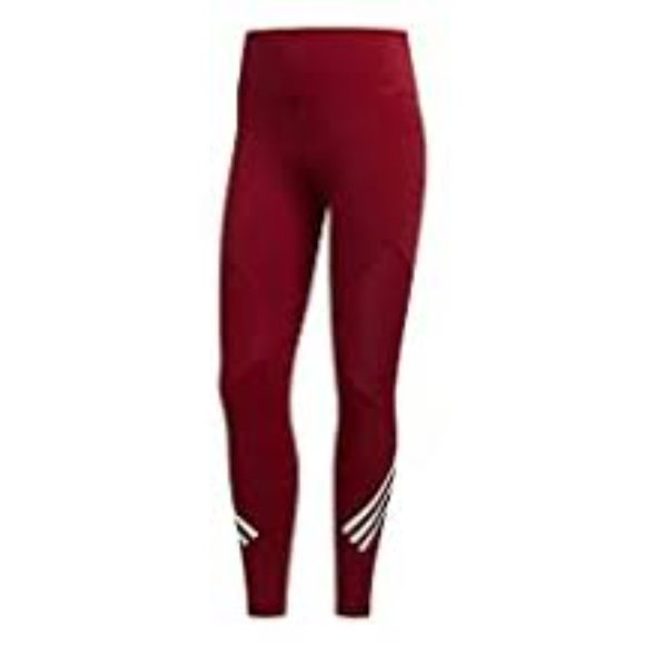 Adidas Red Believe This High Rise 7/8 Length 3-Stripes Tights - Picture 2 of 13